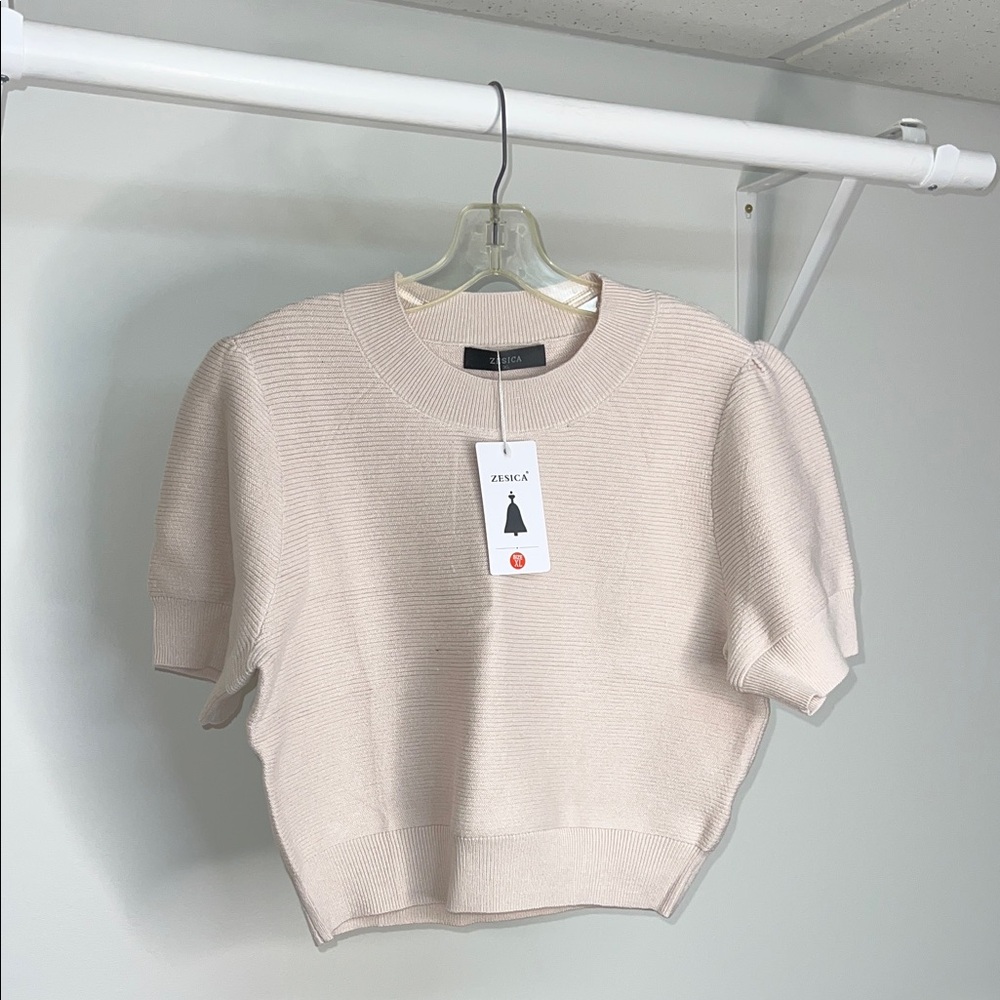 NWT Amazon Zesica Beige Short Sleeve Knit Sweater Top- XL